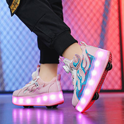 Girls 2-in-1 LED Roller Skate Sneakers – Light-Up Wheels Shoes with Retractable Skates
