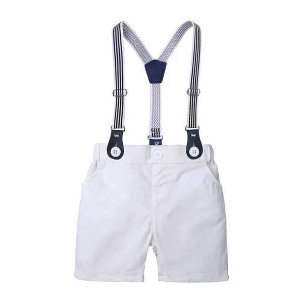 Bow Applique Check Print Onesie with Half Pants & Suspenders Set for Kids