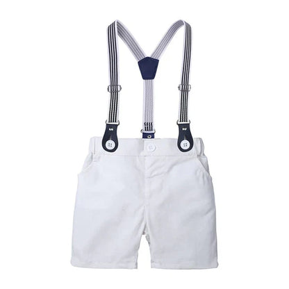 Bow Applique Check Print Onesie with Half Pants & Suspenders Set for Kids