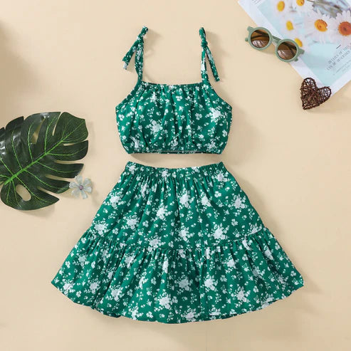 Baby Girl Two-Piece Co-Ord Set – Floral Crop Top & Skirt Summer Outfit