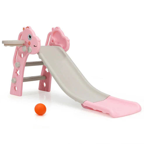 Indoor Slide for Kids with Basketball Ring – Pink | Safe Play Slide