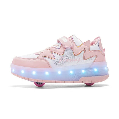 Girls LED Roller Sneakers – Pink Light-Up Dual Wheel Skate Shoes for Kids