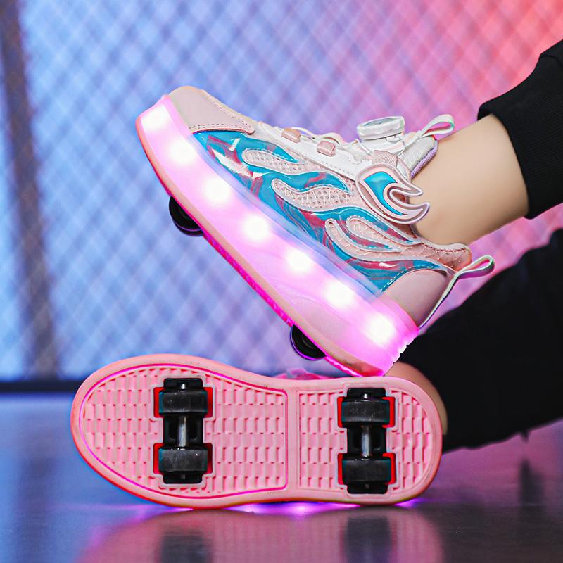 Girls 2-in-1 LED Roller Skate Sneakers – Light-Up Wheels Shoes with Retractable Skates