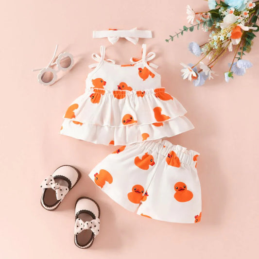 Baby Girl Floral-Style Sleeveless Co-Ord Set with Flare & Headband