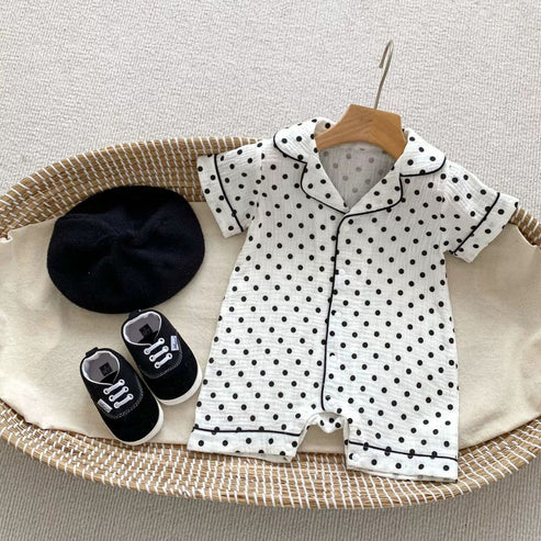 Kids Printed Half Rompers – Panda, Teddy Bear & Black Dot Designs