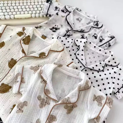 Kids Printed Half Rompers – Panda, Teddy Bear & Black Dot Designs