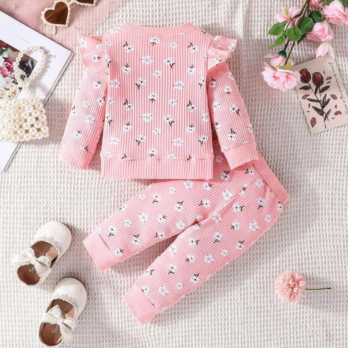 Girls Floral Print Full Sleeves Flare Co-Ord Outfit