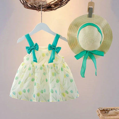 Baby Girl Sleeveless Floral Party Frock with Matching Hat – Festive Wear