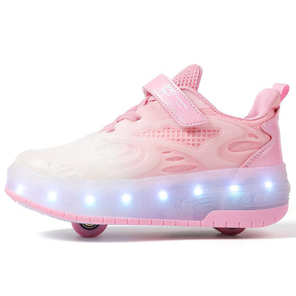 Autumn Collection Kids LED Roller Sneakers – Glowing Patent Leather Wheel Shoes for Boys & Girls