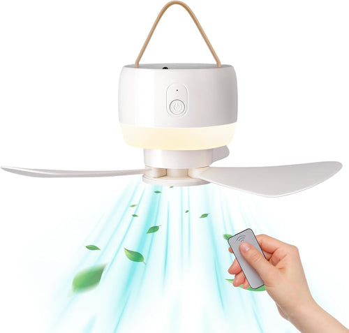 Rechargeable Hanging Camping Fan with Built-in LED Light & USB Charging