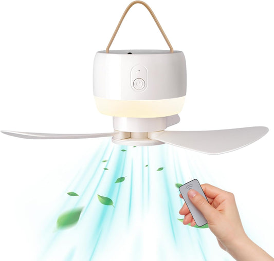 Rechargeable Hanging Camping Fan with Built-in LED Light & USB Charging