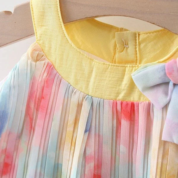 Girls Sleeveless Colorful Floral Print Flared Casual Frock
