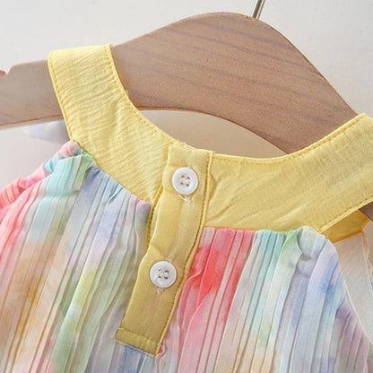 Girls Sleeveless Colorful Floral Print Flared Casual Frock