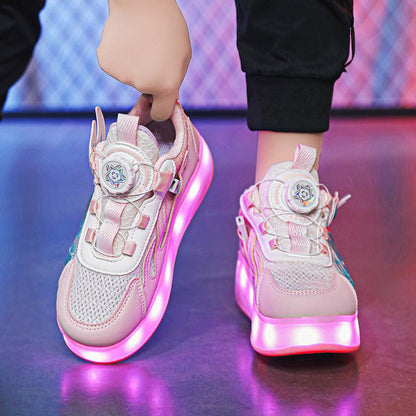 Girls 2-in-1 LED Roller Skate Sneakers – Light-Up Wheels Shoes with Retractable Skates