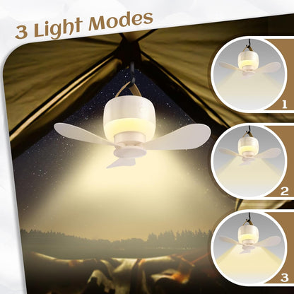 Rechargeable Hanging Camping Fan with Built-in LED Light & USB Charging