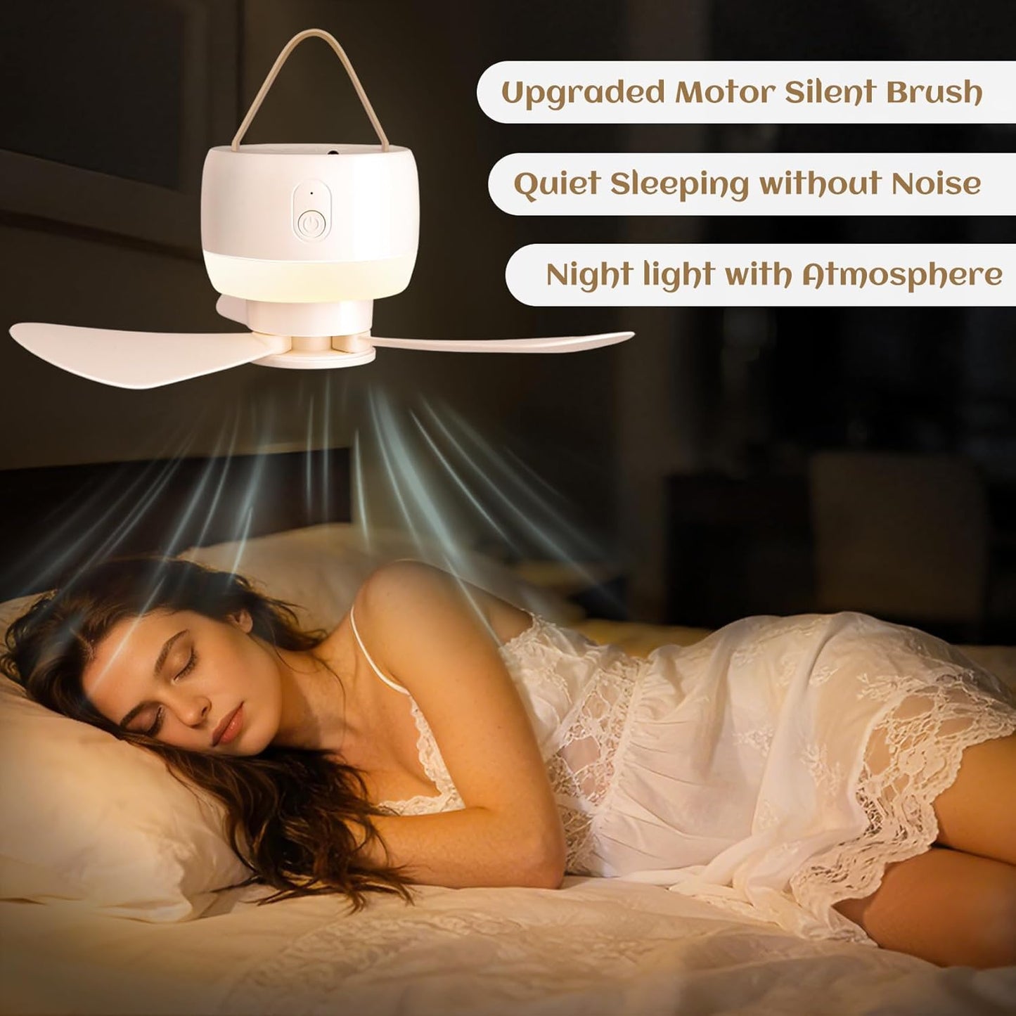 Rechargeable Hanging Camping Fan with Built-in LED Light & USB Charging