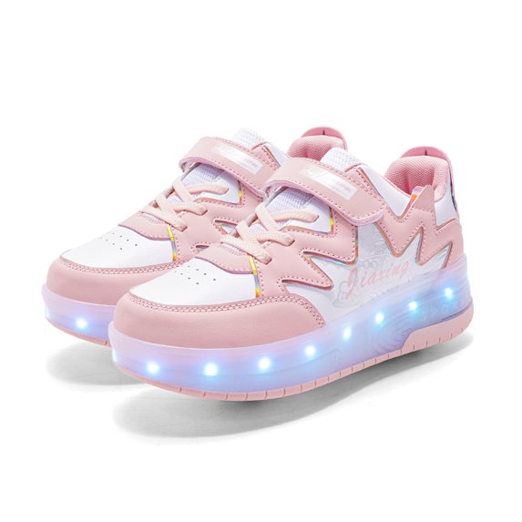 Girls LED Roller Sneakers – Pink Light-Up Dual Wheel Skate Shoes for Kids