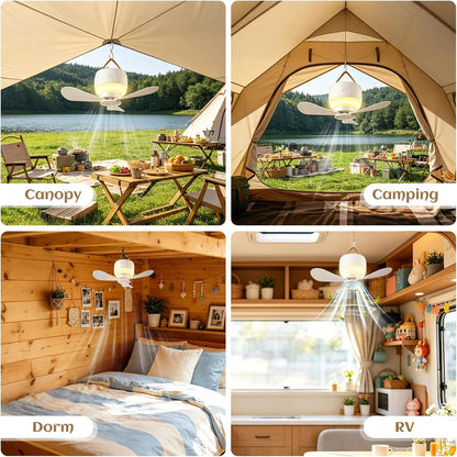 Rechargeable Hanging Camping Fan with Built-in LED Light & USB Charging