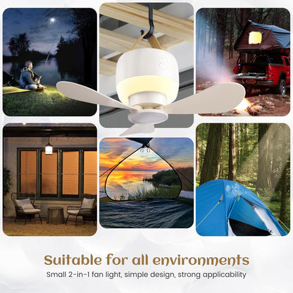 Rechargeable Hanging Camping Fan with Built-in LED Light & USB Charging