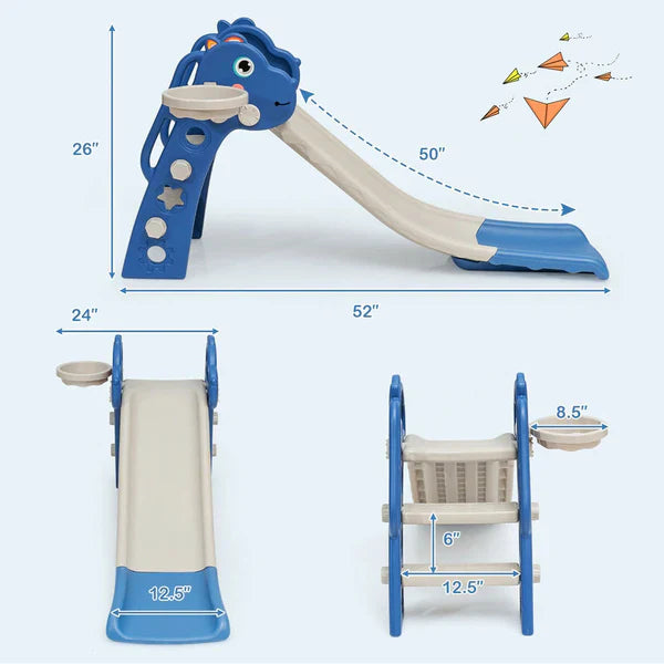 Indoor Slide for Kids with Basketball Ring – Pink | Safe Play Slide