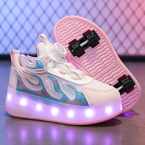 Girls 2-in-1 LED Roller Skate Sneakers – Light-Up Wheels Shoes with Retractable Skates