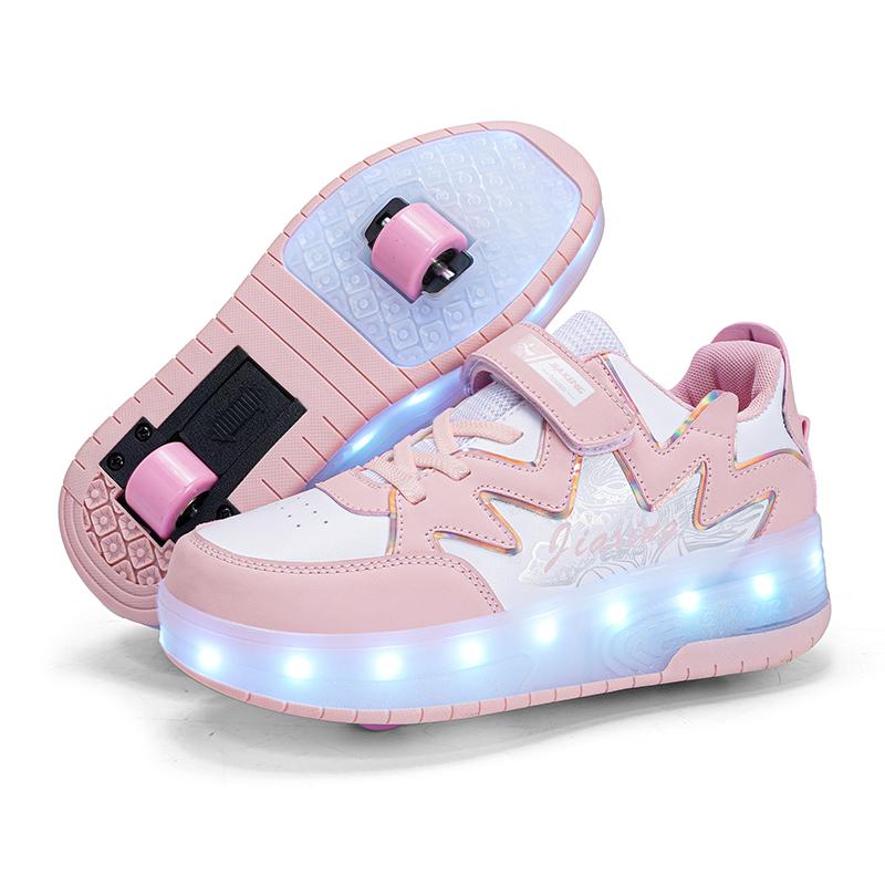 Girls LED Roller Sneakers – Pink Light-Up Dual Wheel Skate Shoes for Kids