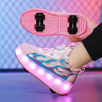 Girls 2-in-1 LED Roller Skate Sneakers – Light-Up Wheels Shoes with Retractable Skates